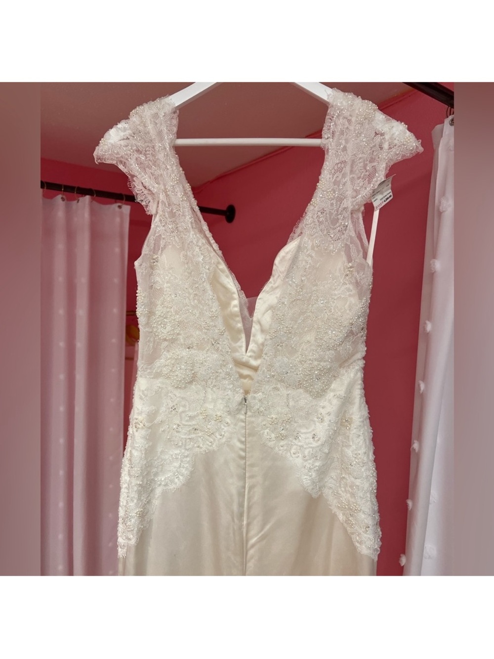 Lazaro Ivory Satin Mermaid Wedding Dress with Beaded Lace Bodice - Picture 10 of 17